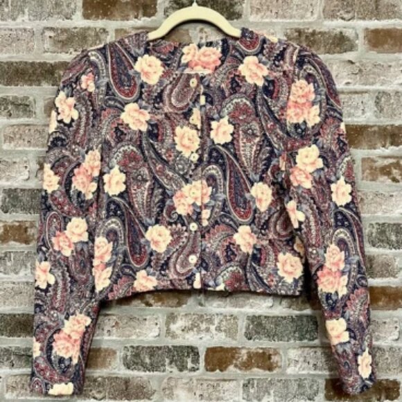 Jeffrey & Dara Floral Paisley Cropped Quilted Button-up Jacket Size M‎ - Picture 1 of 6